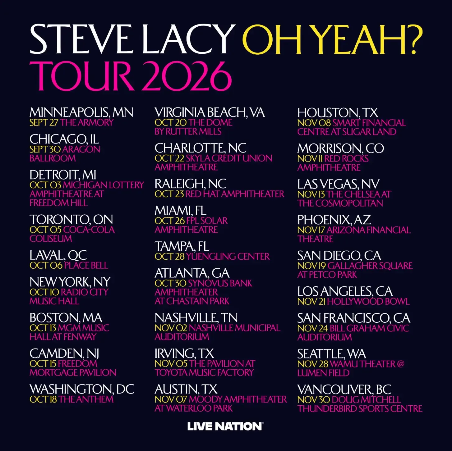 Tournée USA Steve Lacy © Live Nation