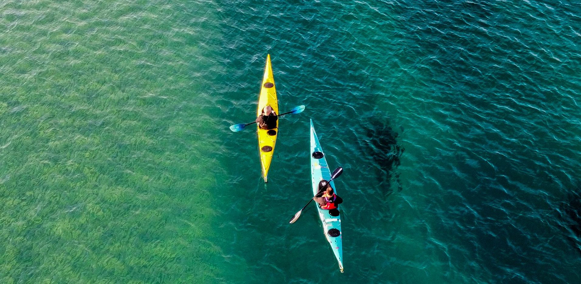 Personnes faisant du kayak en mer en vue du dessus
