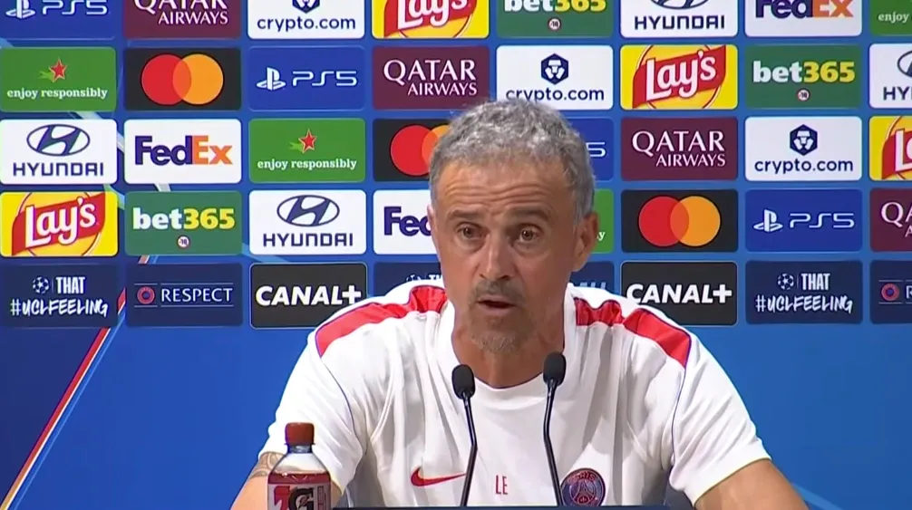 Luis Enrique en conférence de presse avant PSG/ Bratislava.©Canal +