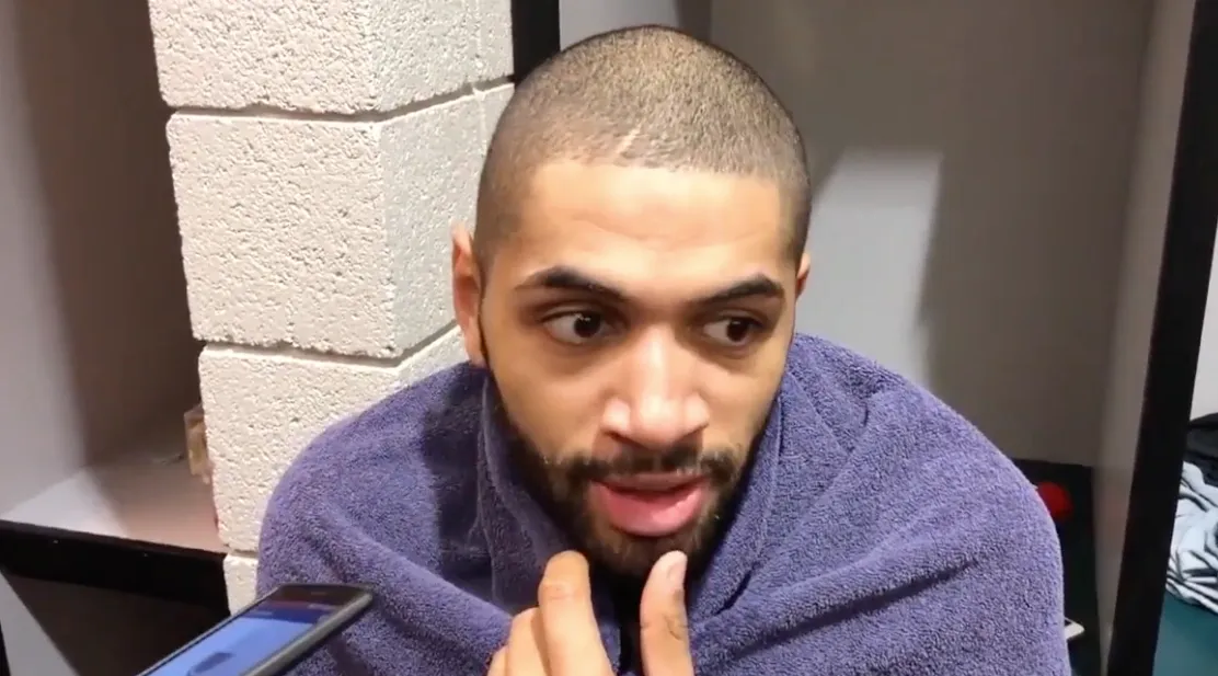 Nicolas Batum donne un interview d'après match le 4 février 2018. ©Charlotte Hornets