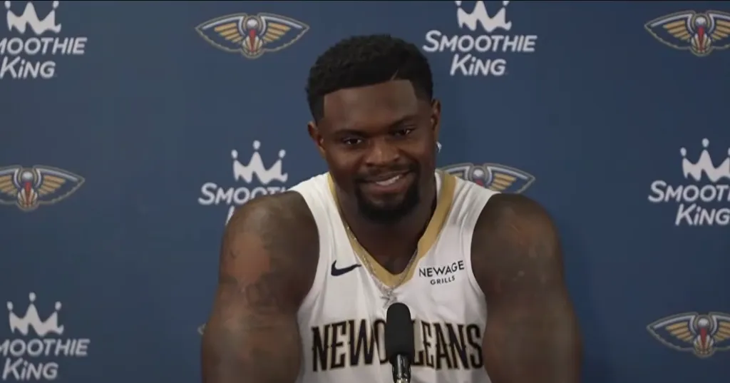 Zion Williamson au media day des New Orleans Pelicans avant la saison 2026-27. ©New Orleans Pelicans